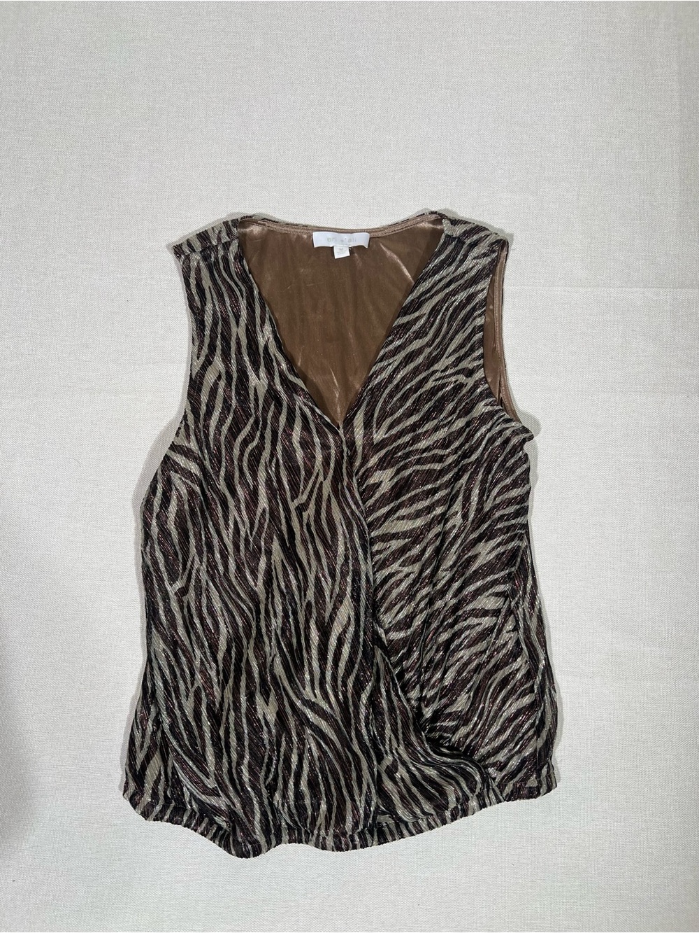 Sleeveless Zebra-Print V-Neck Women's Top in Brown and Cream